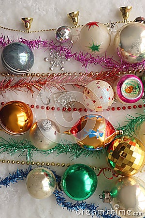 Kitschy Vintage Christmas Decorations Stock Photo