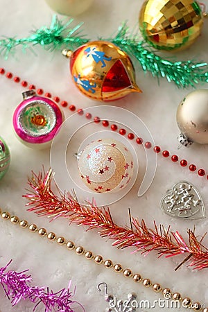 Kitschy Vintage Christmas Decorations Stock Photo