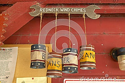 Kitschy wind chimes made of tin cans Editorial Stock Photo