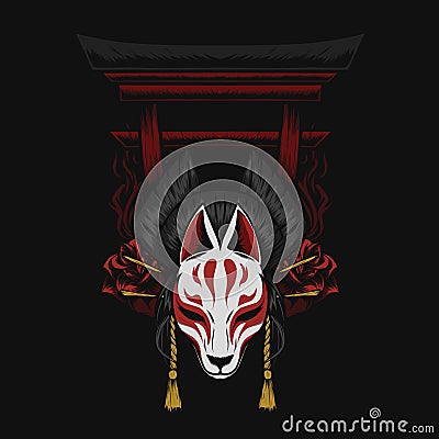 kitsune art vector Vector Illustration