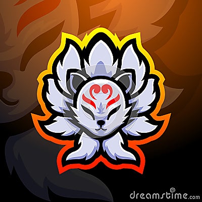 Kitsune fox nine tails mascot esport logo design Vector Illustration