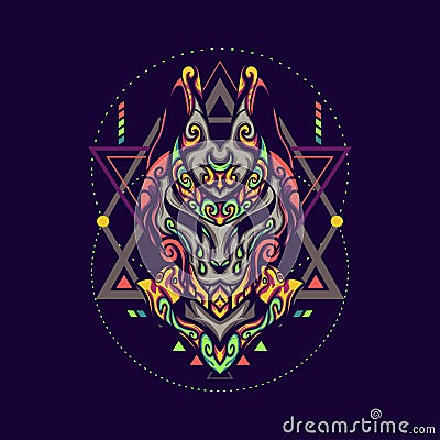 Kitsune With Geometry Ornament Stock Photo