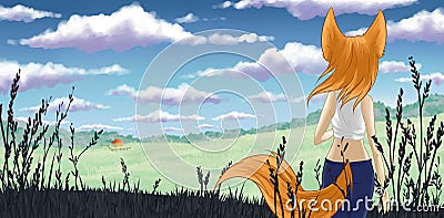 Kitsune on wild life Stock Photo