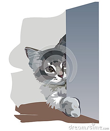 Kitten is in an ambush Vector Illustration