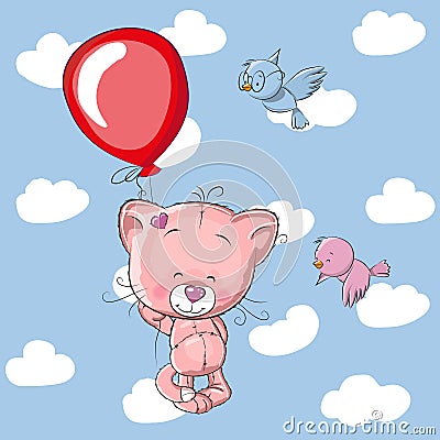 Kitten with balloon Vector Illustration