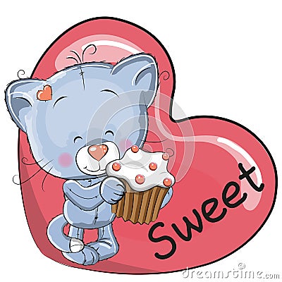 Kitten with cake Vector Illustration