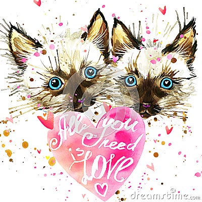 Kitten. Cyte kitten and Valentines day heart. Stock Photo