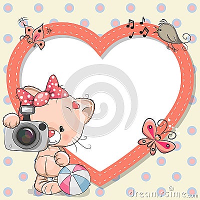 Kitten with heart frame Vector Illustration