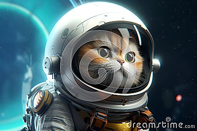 Kitten in spacesuit looking something, AI generative Stock Photo