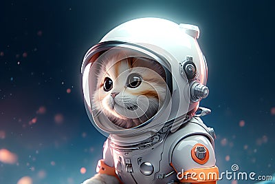 Kitten in spacesuit in the space, AI generative Stock Photo