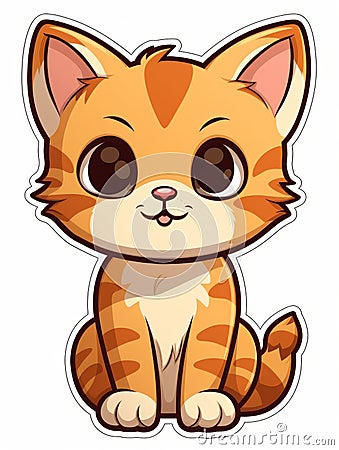Kitten sticker in cartoon style , AI Cartoon Illustration