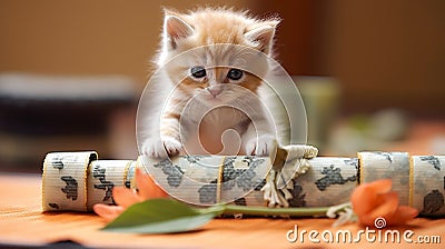 Cute ginger kitten making sushi Stock Photo