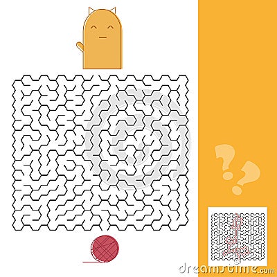 Kitten And Wool Ball Maze Game with Solution Vector illustration Vector Illustration