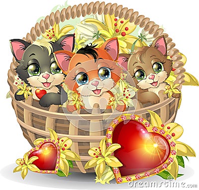 Kittens in a basket Vector Illustration