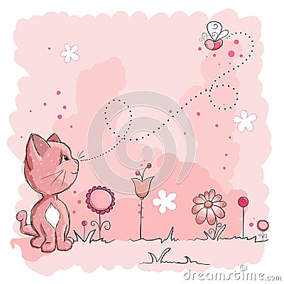 Kitty and butterfly Vector Illustration