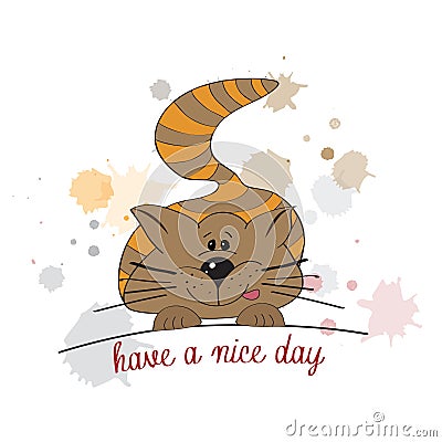 Kitty wishes you a nice day Vector Illustration