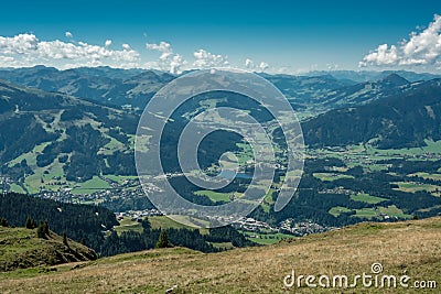Kitzbuheler Horn panoramic view on Wilder Kaiser of the peak Stock Photo