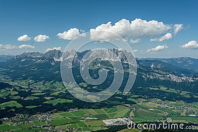 Kitzbuheler Horn panoramic view on Wilder Kaiser of the peak Stock Photo