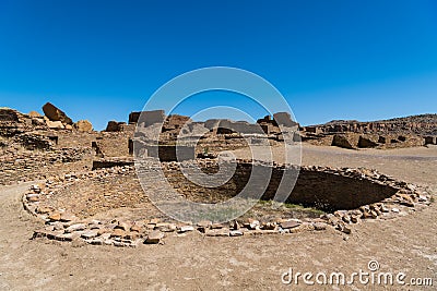 Kiva and ancient ruins at Pueblo Bonito in Chaco Canyon, New Mexico Stock Photo