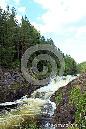 Kivach waterfall, river Suna, Republic of Karelia, Russia on nature forest landscape background Stock Photo