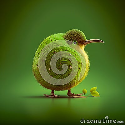 Kiwi bird illustration stilyzed kiwi fruit on a green background Cartoon Illustration