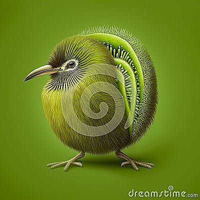 Kiwi bird illustration stilyzed kiwi fruit on a green background Cartoon Illustration