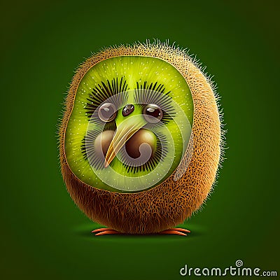 Kiwi bird illustration stilyzed kiwi fruit on a green background Cartoon Illustration