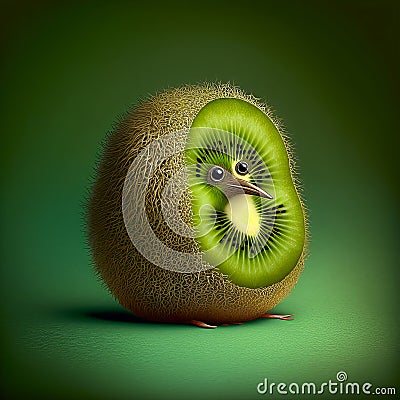 Kiwi bird illustration stilyzed kiwi fruit on a green background Cartoon Illustration
