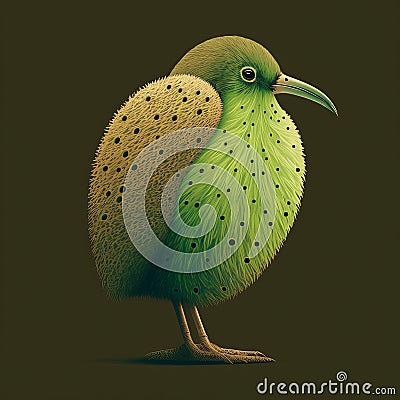 Kiwi bird illustration stilyzed kiwi fruit on a green background Cartoon Illustration