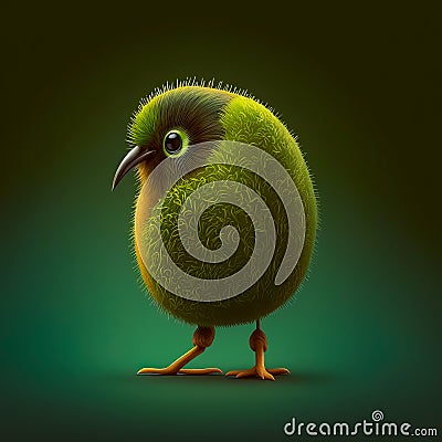 Kiwi bird illustration stilyzed kiwi fruit on a green background Cartoon Illustration