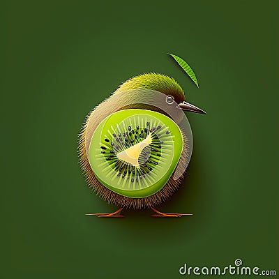 Kiwi bird illustration stilyzed kiwi fruit on a green background Cartoon Illustration