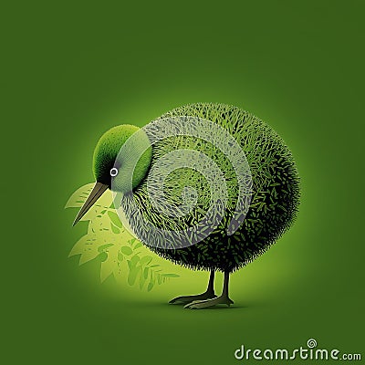 Kiwi bird illustration stilyzed kiwi fruit on a green background Cartoon Illustration