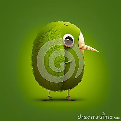 Kiwi bird illustration stilyzed kiwi fruit on a green background Cartoon Illustration