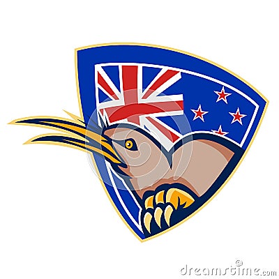 Kiwi Bird New Zealand Flag Shield Retro Stock Photo