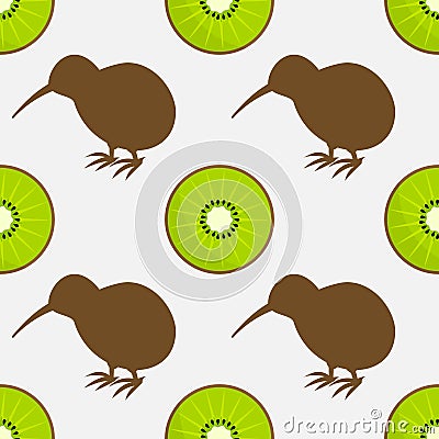 Kiwi birds and fruit seamless pattern Vector Illustration