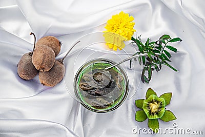 Kiwi fruit and confiture, top view Stock Photo