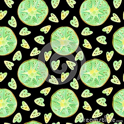 Kiwi fruit drawings seamless pattern Stock Photo