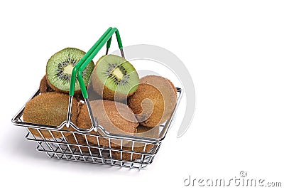 Kiwi fruit in shopping basket on white background, isolate Stock Photo