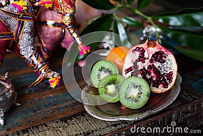 Kiwi fruit still life in the Indian interior Stock Photo