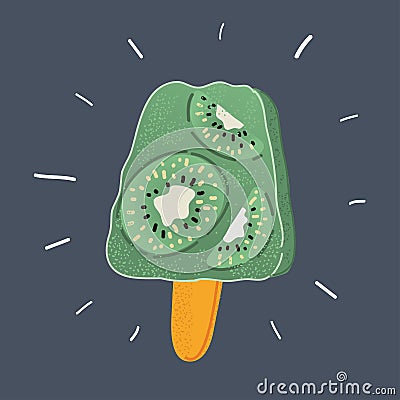 Kiwi fruit taste ice cream Vector Illustration