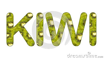 Kiwi in letters with kiwi background - Actinidia deliciosa Stock Photo