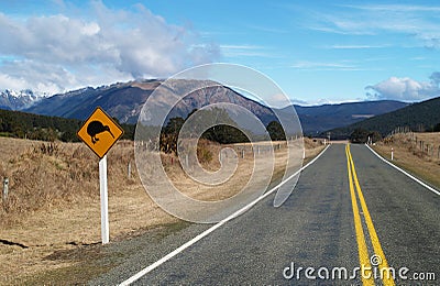 Kiwi road sign Stock Photo