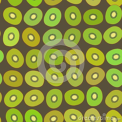 Kiwi simple seamless pattern green slice fruit on Brown background. Vector Vector Illustration