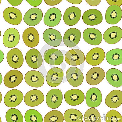 Kiwi simple seamless pattern green slice fruit isolated on white background. Vector Vector Illustration