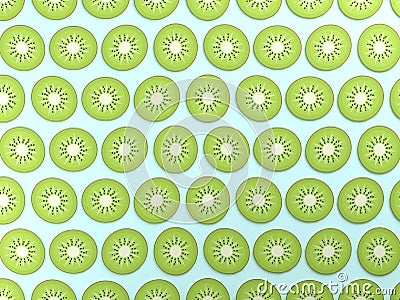 Kiwi slices on blue food background Cartoon Illustration