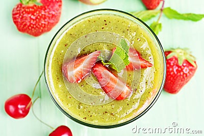 Kiwi strawberry smoothie in glass Stock Photo