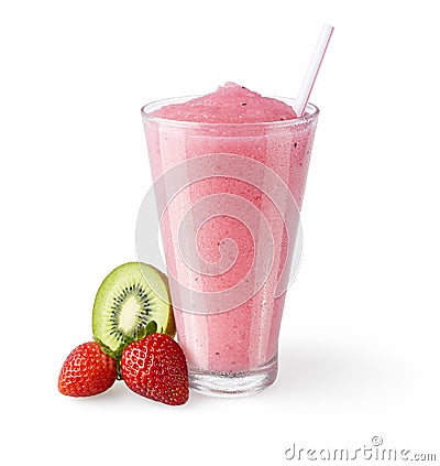 Kiwi Strawberry Smoothie on White Background Stock Photo