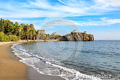 Kizilcabuk beach with palm trees in Datca, Turkey Stock Photo
