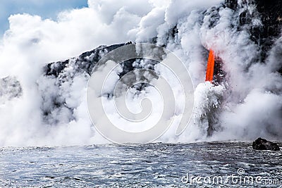 KiÌ„lauea volcano lava flow pours into ocean in Hawaii Stock Photo