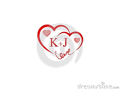 KJ Initial heart shape Red colored love logo Vector Illustration